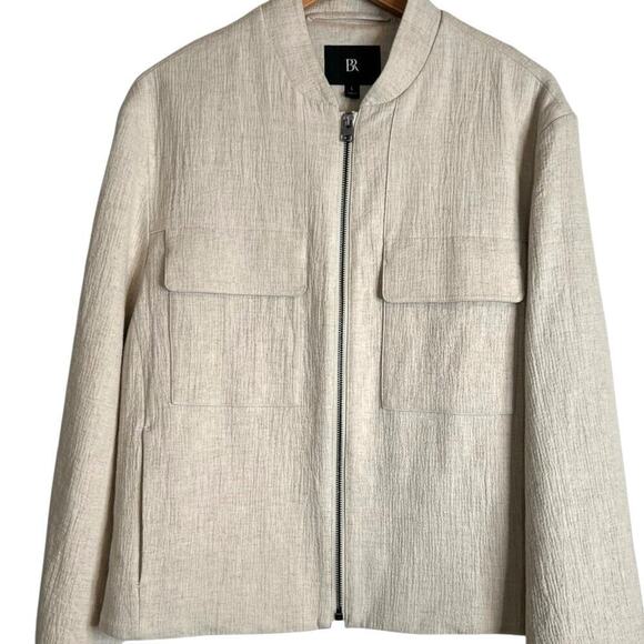 BANANA REPUBLIC Bella Bomber Jacket Cotton Linen Full Front Zip Cream W's Large - Picture 4 of 11